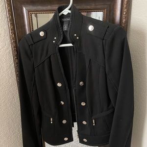 Black cropped jacket, military style. Adorable with jeans or dress slacks.